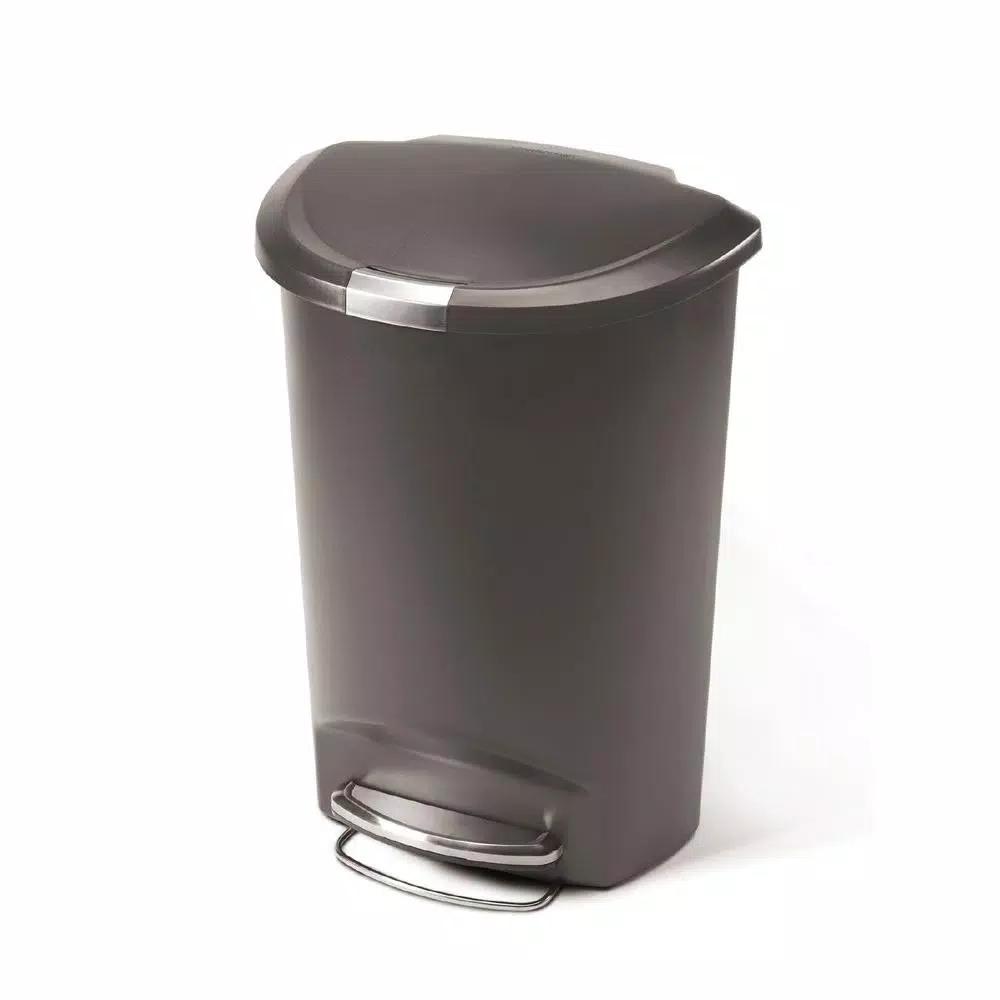 simplehuman 13 Gal. Semi-Round Plastic Step Trash Can, Grey