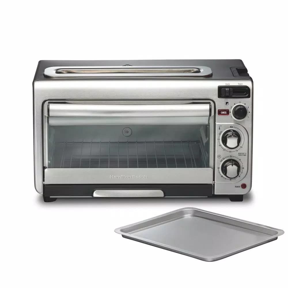 Hamilton Beach 2-in-1 1450W Toaster Oven and 4-Slice Toaster, Silver