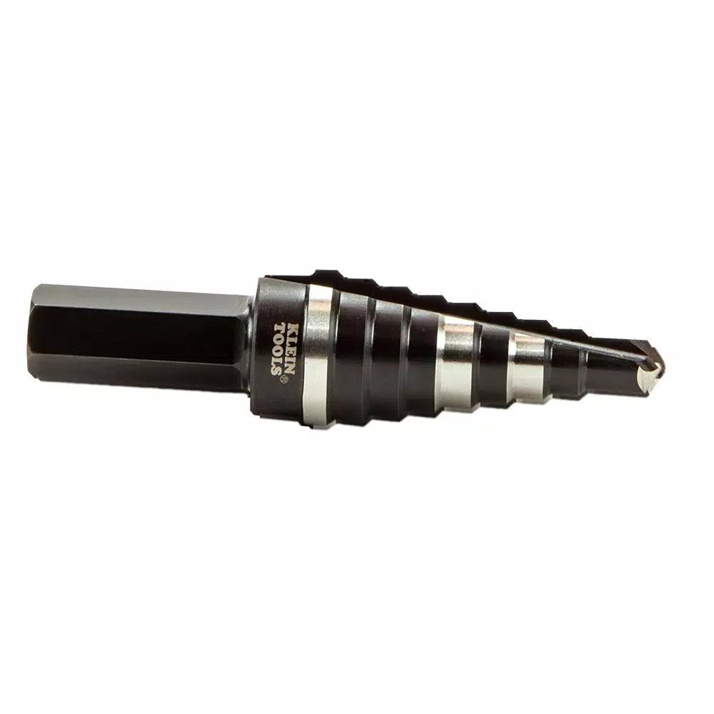 Klein Tools Double Fluted Step Drill Bit, 1/4 in. to 3/4 in., 3/8 in. Hex Shank, High Speed Steel