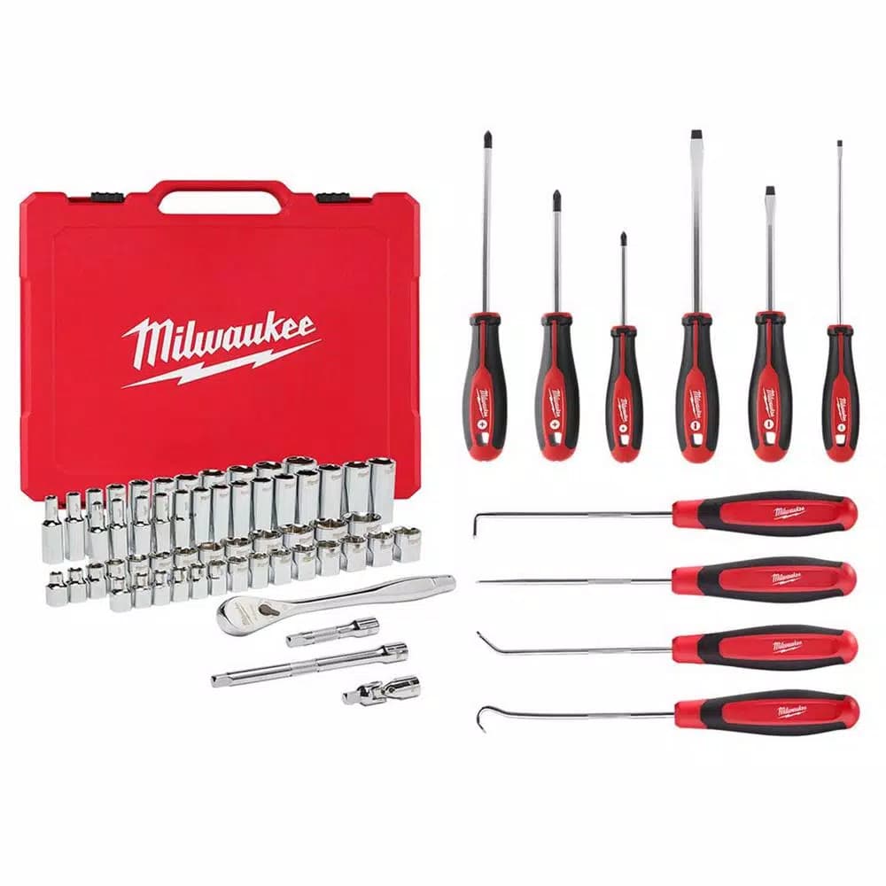 Milwaukee 66-Piece Mechanic Hand and Tool Set with 3/8 in. Drive Ratchet, Sockets, Screwdrivers, and Hook & Pick