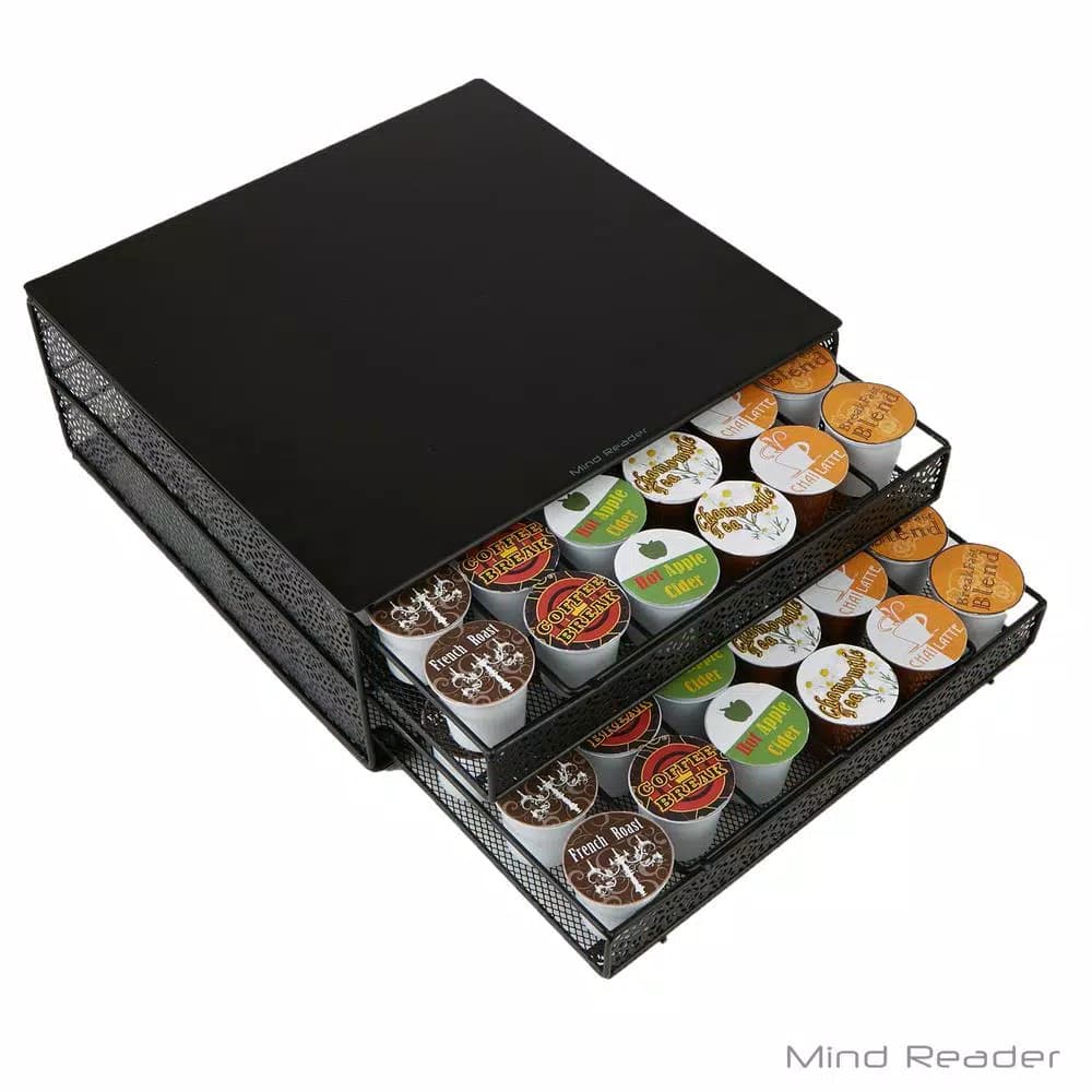 Mind Reader 72-Capacity Double K-Cup Storage Drawer, Black Metal Mesh Coffee Pod Organizer