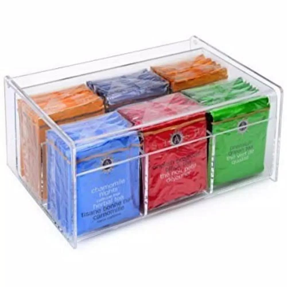 Unbranded Clear Acrylic 6-Compartment Tea Bag Organizer with Hinged Lid