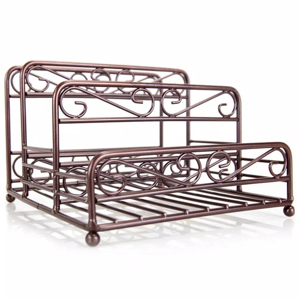 Home Basics Bronze Coated Steel Condiment Server Caddy with Spiral Design, 3 Compartments