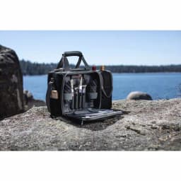 Picnic Time Malibu Black Wood Picnic Cooler Tote - Insulated Picnic Set for Two thumbnail 4