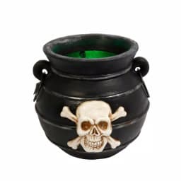 Unbranded 12.8 in. Multi-Color Changing Illuminated Smoking Witch's Cauldron with Skull and Crossbones thumbnail 1