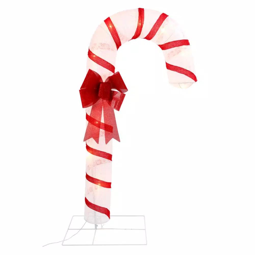 Unbranded 72 in. Lighted Candy Cane Outdoor Holiday Decoration with Red Bow and Snowflake Accents