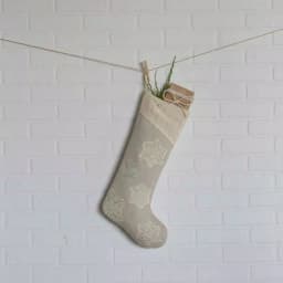 VHC Brands Ingrid Ash Grey Farmhouse Christmas Stocking - 20 in. Cotton with Metallic Silver Snowflakes thumbnail 3