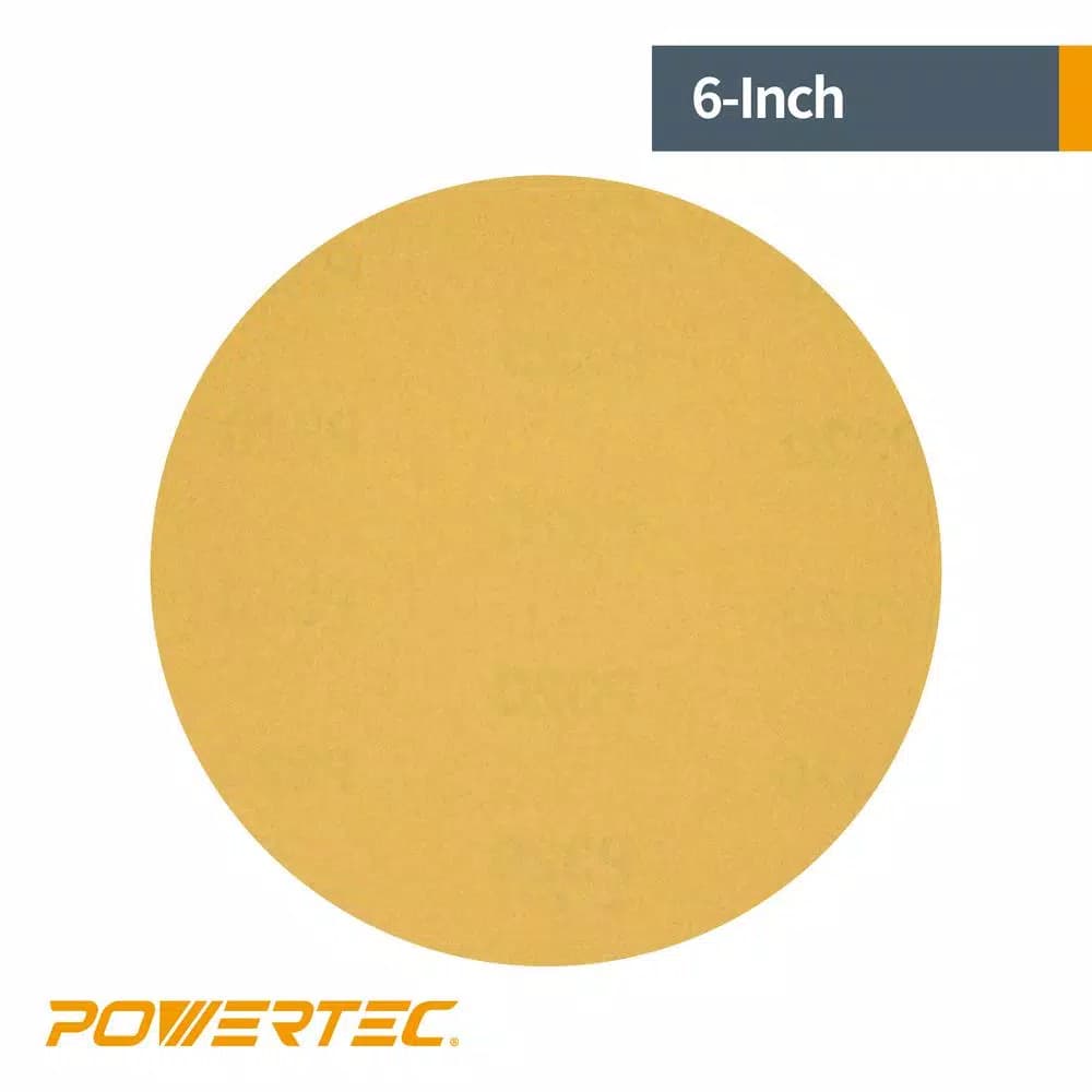 POWERTEC 6 in. 80-Grit Aluminum Oxide PSA Sanding Discs, 100-Pack