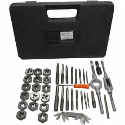 Drill America 40-Piece Metric Carbon Steel Tap and Die Set, 3 mm - 12 mm Hex Dies with 2 Tap Wrenches thumbnail 2