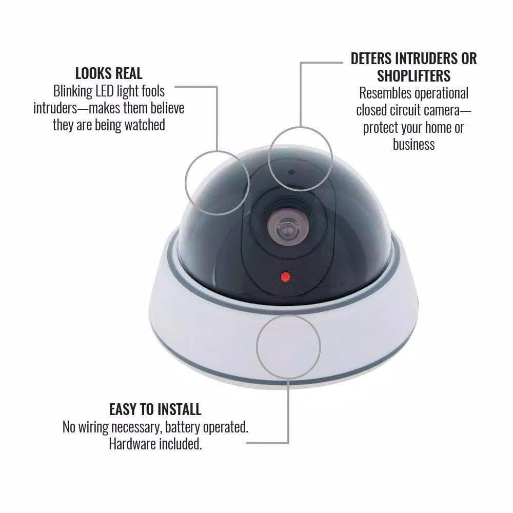 SABRE Dummy Dome Security Camera with Flashing Red LED - Wireless Deterrent for Home and Business