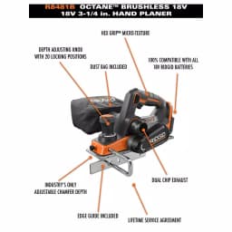 RIDGID 18V OCTANE Cordless Brushless 3-1/4 in. Hand Planer, Tool Only thumbnail 3