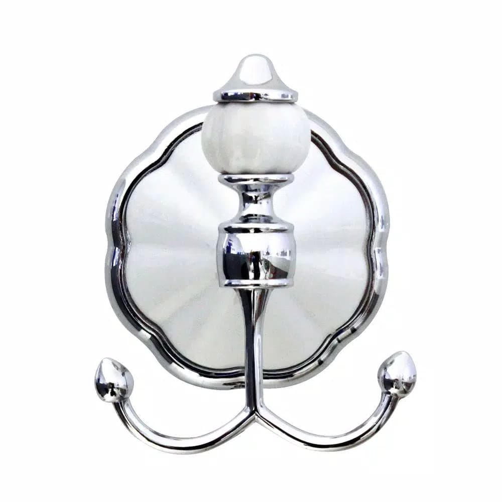 MODONA FLORA Double Robe and Towel Hook - White Porcelain and Polished Chrome