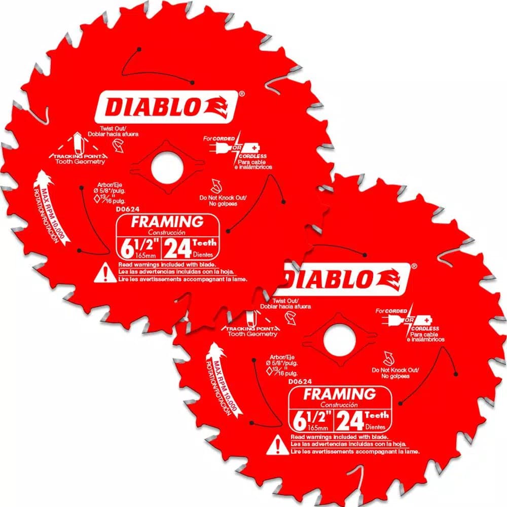 Diablo 6-1/2 in. 24-Tooth Framing Circular Saw Blade Value Pack, 2-Pack