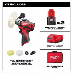 Milwaukee M12 12V Lithium-Ion Variable Speed Polisher/Sander Kit with (2) 1.5 Ah Batteries, Charger & Tool Bag thumbnail 2