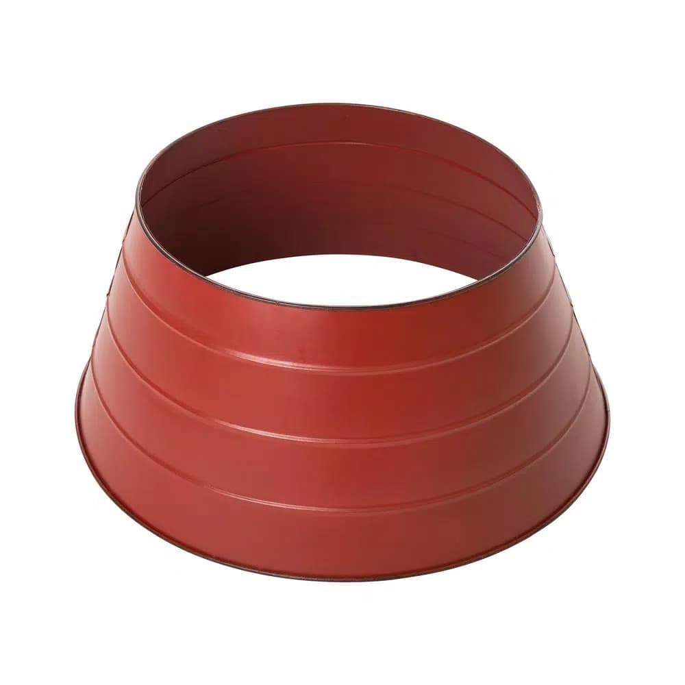 Glitzhome 22 in. Red Painted Metal Christmas Tree Collar - Rustic Holiday Decor