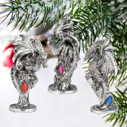 Design Toscano Three Dragons of the Amesbury Holiday Gemstone Ornament Set, 3-Piece Silver Resin thumbnail 6