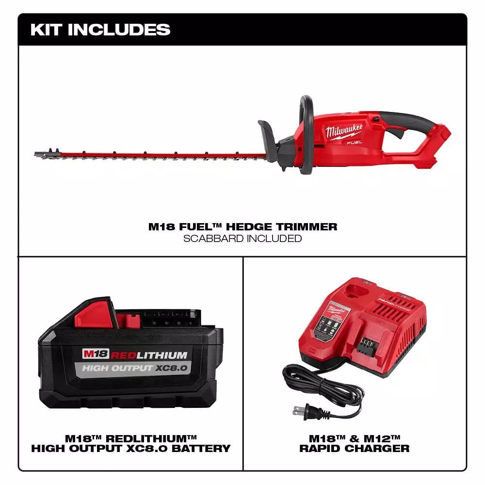 Milwaukee M18 FUEL 24 in. 18V Cordless Brushless Hedge Trimmer Kit with 8.0 Ah Battery and Rapid Charger
