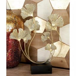 LITTON LANE Natural Reflections 22" Gold Ginkgo Leaf Iron Sculpture with Black Base thumbnail 1