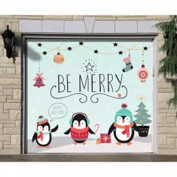 My Door Decor 7 ft. x 8 ft. Merry Penguins Christmas Garage Door Mural Banner thumbnail 2