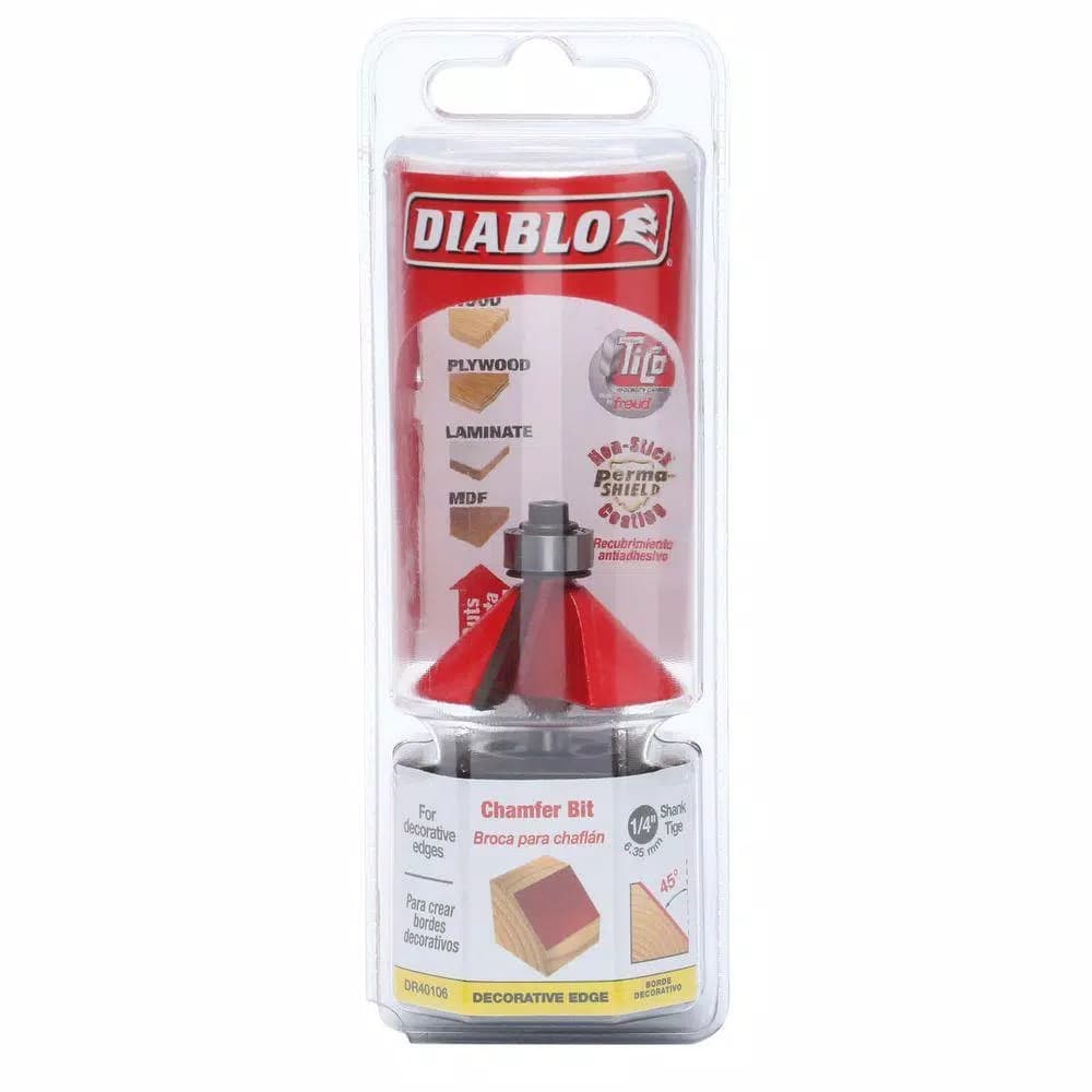 Diablo 45-Degree Chamfer Router Bit, 1/4 in. Shank, Carbide Construction