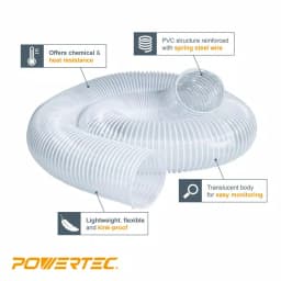 POWERTEC 4 in. x 10 ft. Flexible PVC Dust Collection Hose with 2 Stainless Steel Key Clamps, Clear thumbnail 2