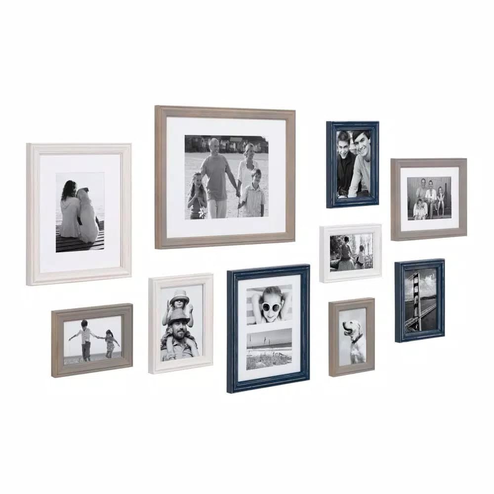 Kate and Laurel Bordeaux 10-Piece Gallery Wall Picture Frame Set - Gray, Blue, and White