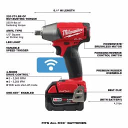 Milwaukee M18 FUEL ONE-KEY 1/2 in. Compact Impact Wrench Kit w/ (2) 5.0 Ah Batteries & Charger thumbnail 4