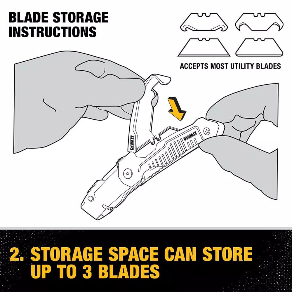 DEWALT Folding Retractable Utility Knife with Metal Body and Blade Storage