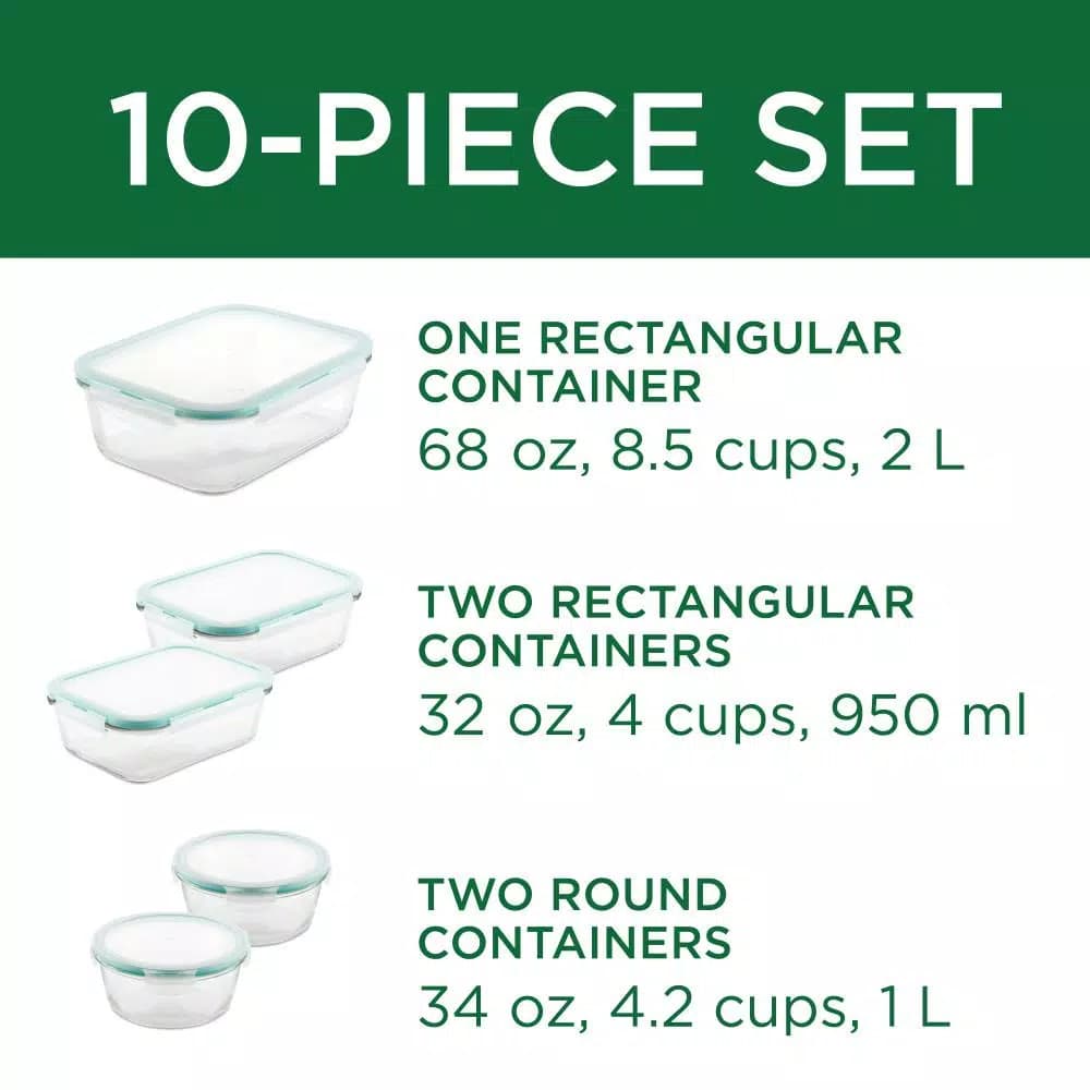 Lock & Lock Purely Better 10-Piece Borosilicate Glass Food Storage Container Set