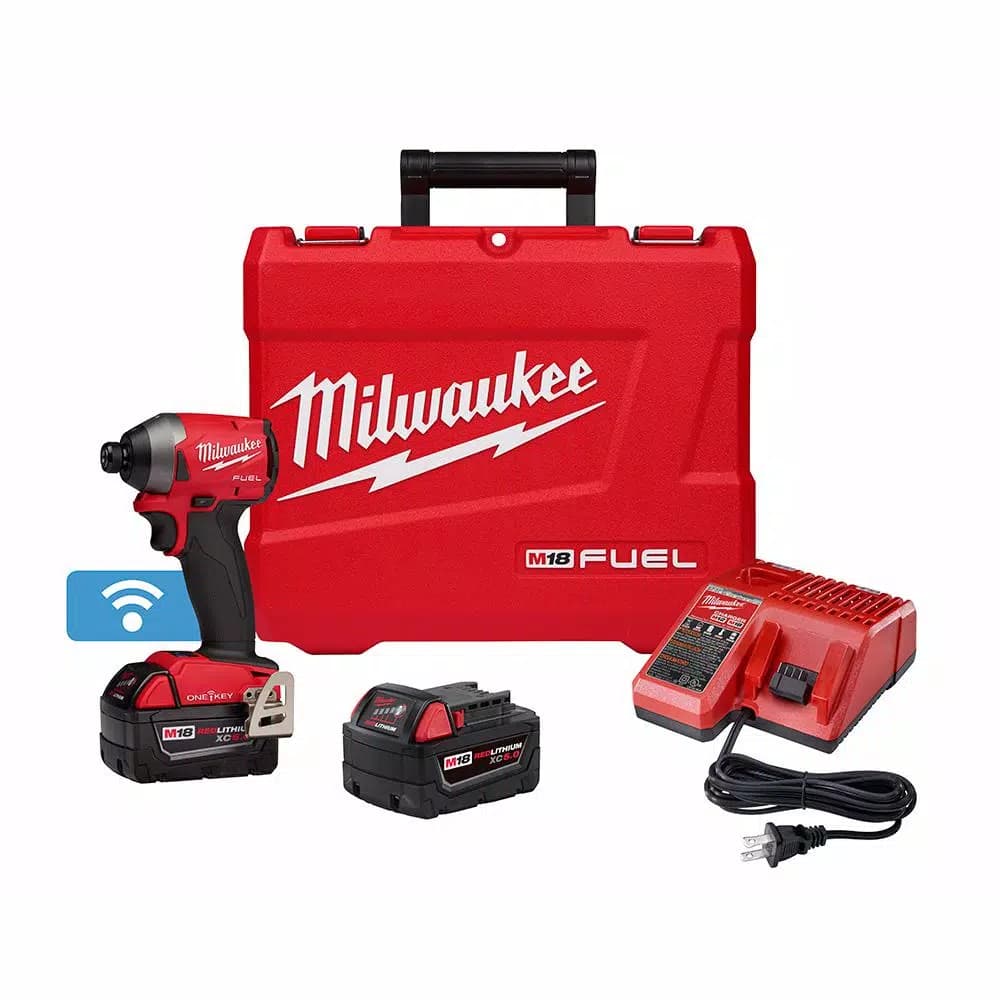Milwaukee M18 FUEL 1/4 in. Hex Impact Driver Kit with (2) 5.0 Ah Batteries & Charger, ONE-KEY