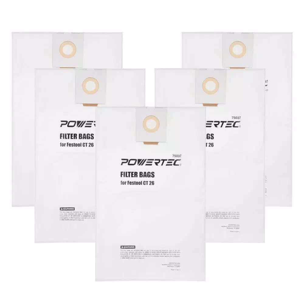 POWERTEC Self-Cleaning Filter Replacement Bags for Festool CT 26 (5-Pack)