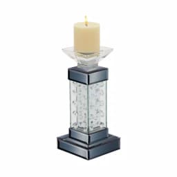 LITTON LANE 11" Contemporary Glass Encased Crystal Bubble Candle Holder with Grey Mirrored Wood Base thumbnail 2