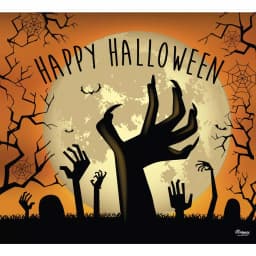 My Door Decor 7 ft. x 8 ft. Happy Halloween Graveyard Zombie Hands Garage Door Mural thumbnail 1