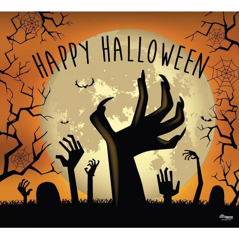My Door Decor 7 ft. x 8 ft. Happy Halloween Graveyard Zombie Hands Garage Door Mural