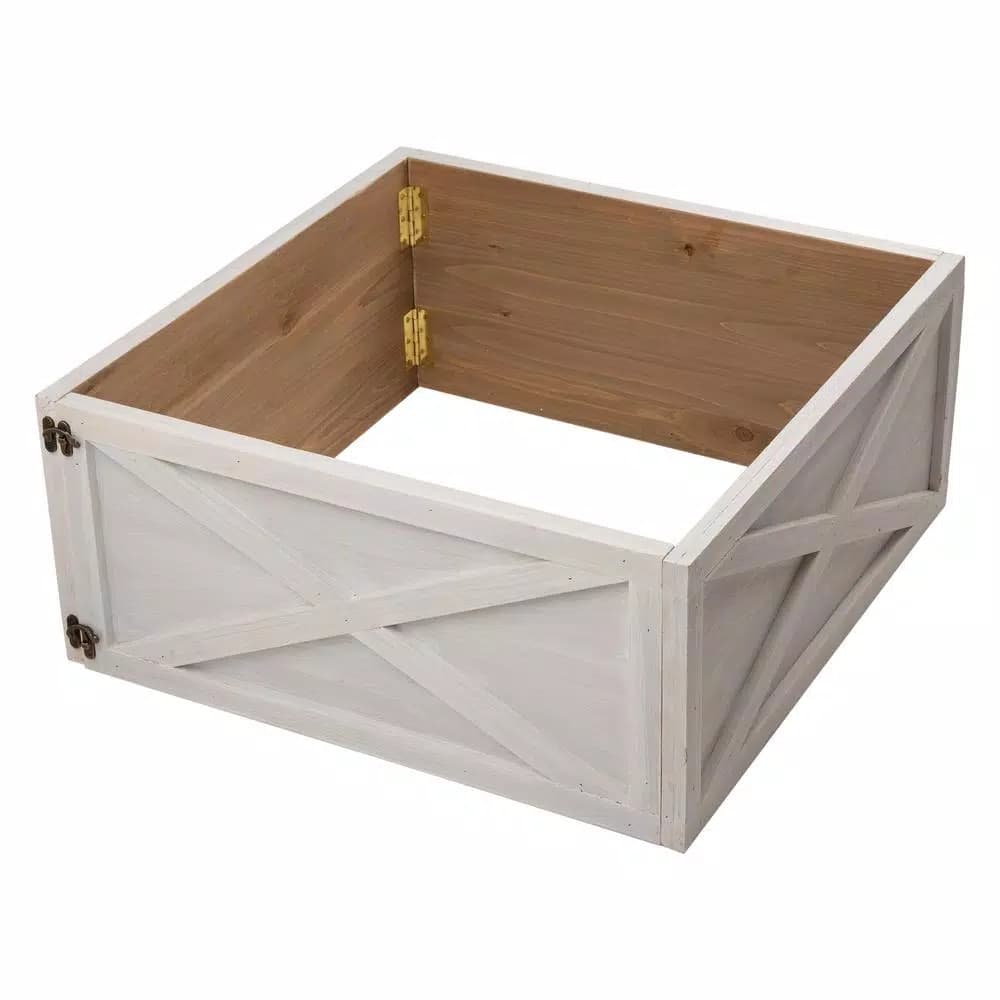 Unbranded 26 in. Washed White Wooden Tree Collar - Handcrafted Solid Wood Tree Box