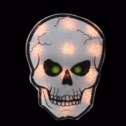 Northlight 12 in. Silver and Black Holographic Lighted Skull Halloween Window Silhouette Decoration thumbnail 1