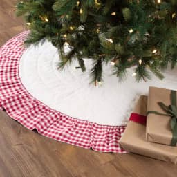 VHC Brands Emmie 60 in. Red Ruffled Patchwork Farmhouse Christmas Tree Skirt thumbnail 4