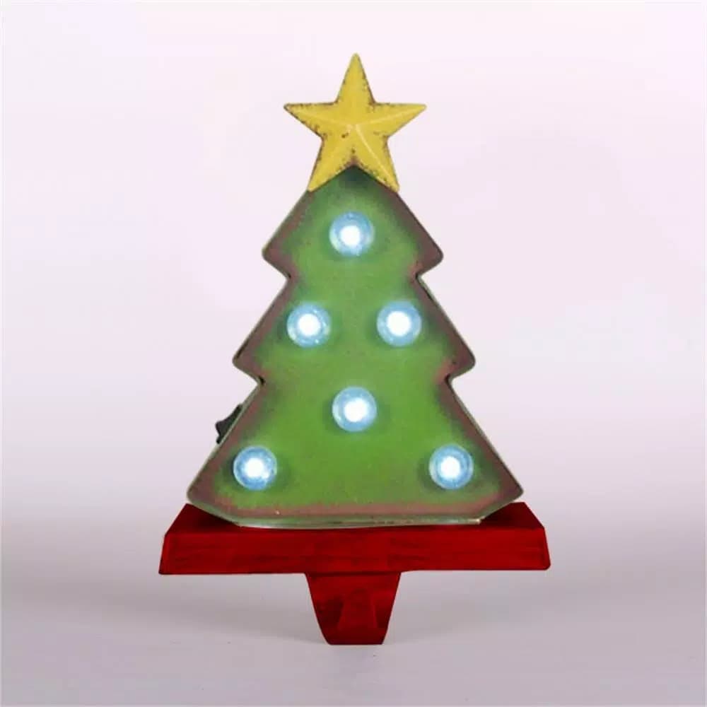 Glitzhome 8.48 in. Marquee LED Christmas Tree Stocking Holder with Iron Hook