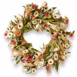 National Tree Company 22 in. White and Pink Sunflower Wreath with Burlap Bows thumbnail 1