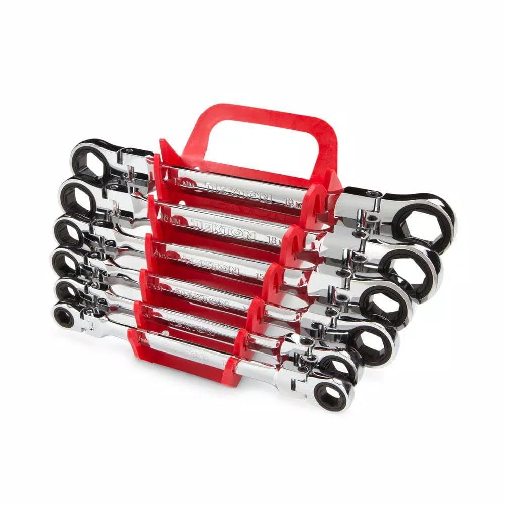 TEKTON 6-Piece Metric Flex-Head Ratcheting Box End Wrench Set, 8-19 mm