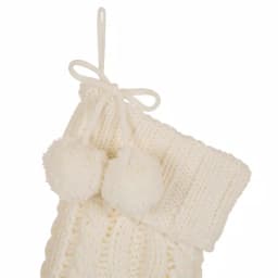 Glitzhome 24 in. White Knitted Polyester Christmas Stocking with Pom Pom Balls thumbnail 2