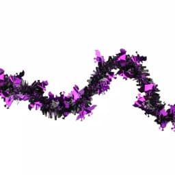 Northlight 50 ft. Black and Purple Bat Halloween Tinsel Garland, Unlit thumbnail 1
