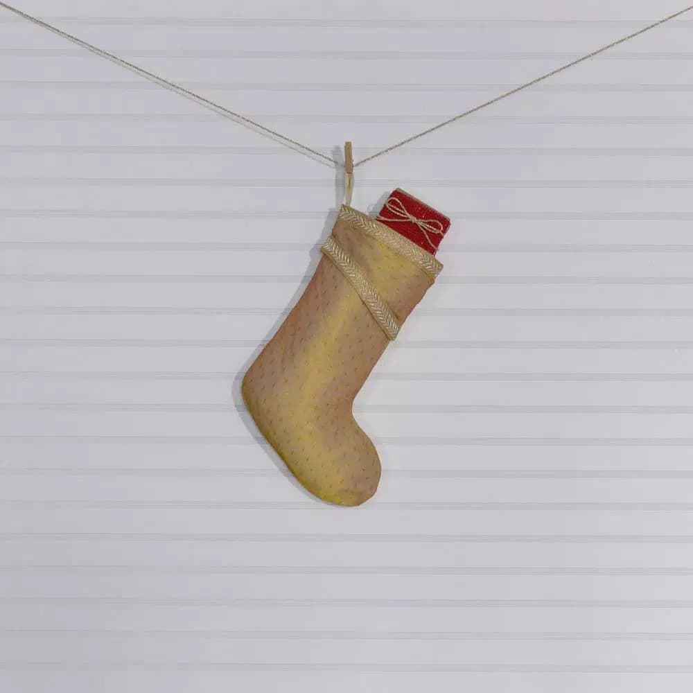 VHC Brands 15 in. Gold and Antique White Tinsel Christmas Stocking - Cotton/Nylon Glam Decor