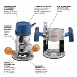 Bosch 12 Amp 2-1/4 in. Variable Speed Plunge and Fixed Base Router Kit with Hard Case thumbnail 2