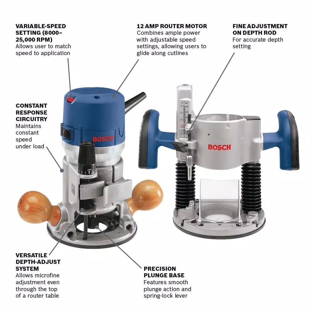 Bosch 12 Amp 2-1/4 in. Variable Speed Plunge and Fixed Base Router Kit with Hard Case
