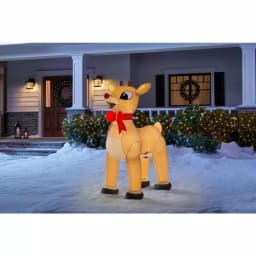 Rudolph 4.99 ft. Rudolph the Red-Nosed Reindeer Inflatable with Glowing Red Nose and Red Bow thumbnail 2