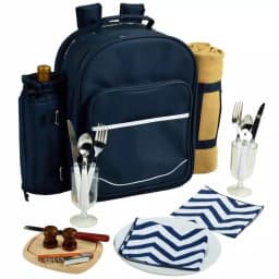Unbranded Deluxe 2-Person Picnic Backpack with Insulated Cooler and 50x60in Blanket - Navy/Chevron thumbnail 2