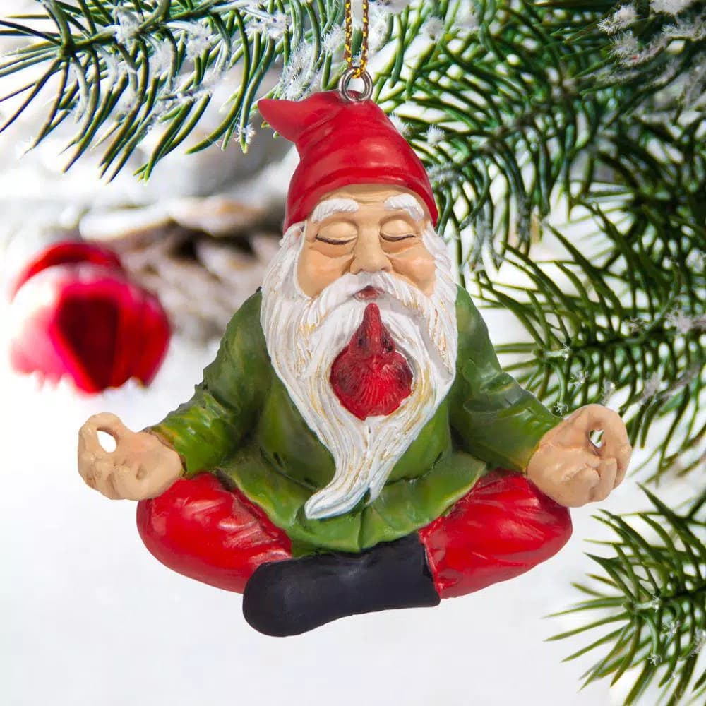 Design Toscano Zen Gnome Holiday Ornament - Hand Painted Resin Christmas Tree Bauble