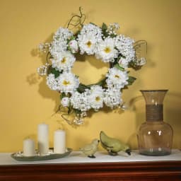 Nearly Natural 20 in. White Peony Hydrangea Wreath thumbnail 2