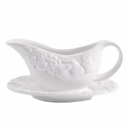 Gibson Home Fruitful 8 in. White Durastone Gravy Boat with Saucer thumbnail 4